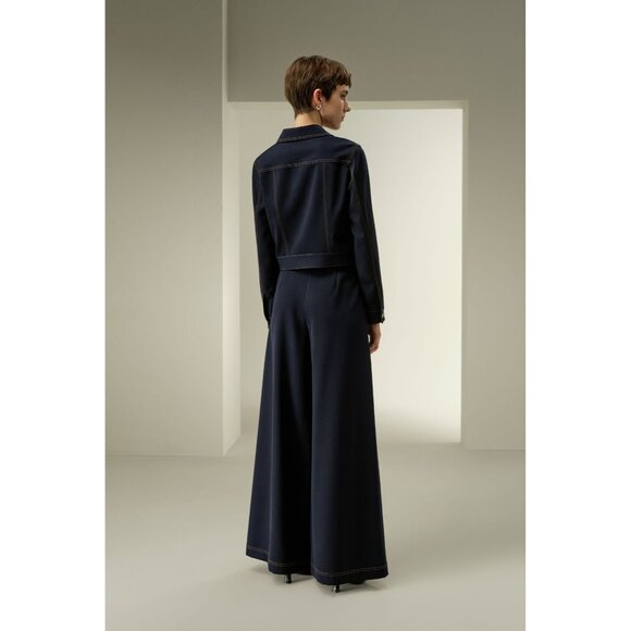 Lilysilk Denim-Inspired Wide Leg Wool Pants in Navy Blue - Picture 3 of 5